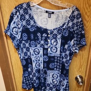 Chaps Blue Buttoned Fitted Blouse